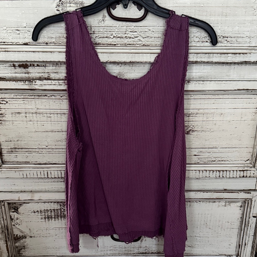 Purple Distressed Ribbed Tank Top